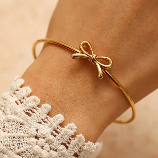 Gold Bowknot Cuff Bracelet For Women Cute Charm 🎀 Elegant Vintage Style 💖 Gift