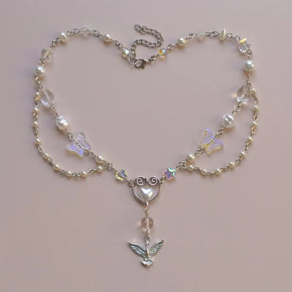 Kawaii Crystal Phoenix Heart Pendant Necklace 🌈✨ | Angelcore Hummingbird Fairy Charm! 💖🦋