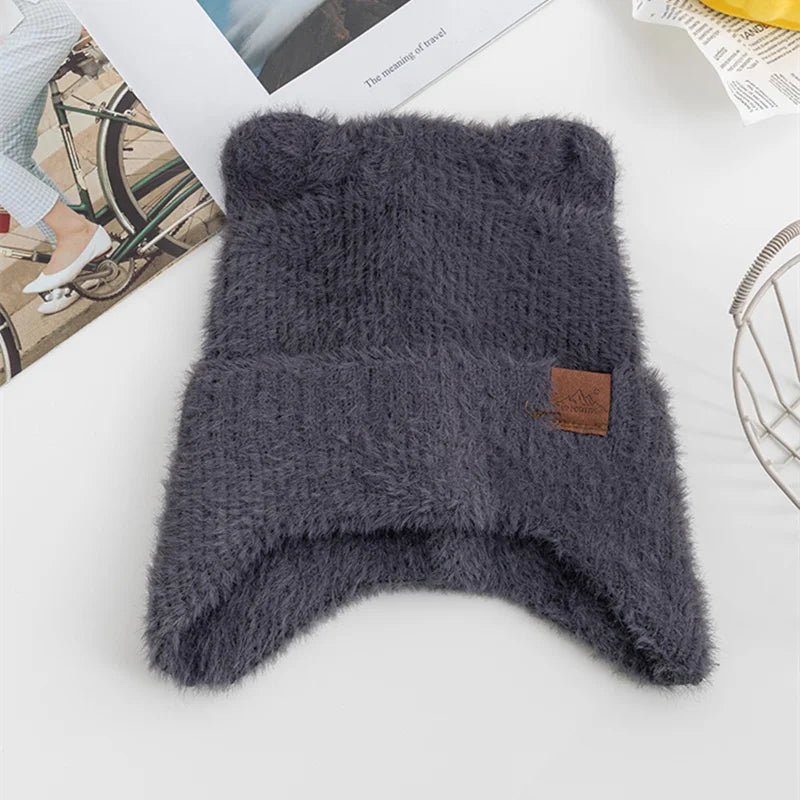 Kawaii Cat Ear Beanie 🐾✨ | Soft Candy Color Knitted Hat for Women - Cozy Faux Fur Winter Fashion 🎀