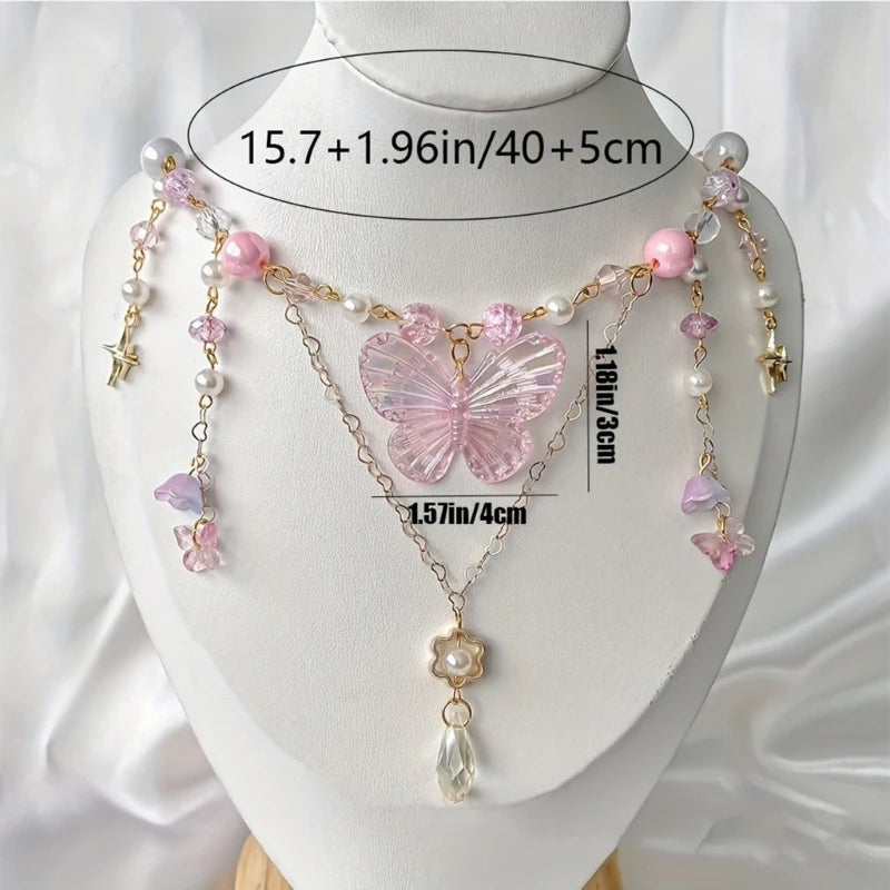 Kawaii Beaded Butterfly Charm Necklace 🌸✨ | Adjustable Trendy Pendant for Women 🦋💖