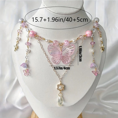 Kawaii Beaded Butterfly Charm Necklace 🌸✨ | Adjustable Trendy Pendant for Women 🦋💖