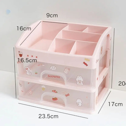 🌸 Cute Pink Kawaii Makeup Drawer Organizer 💖 - Ins Heart-Shaped Desktop Storage Box ✨