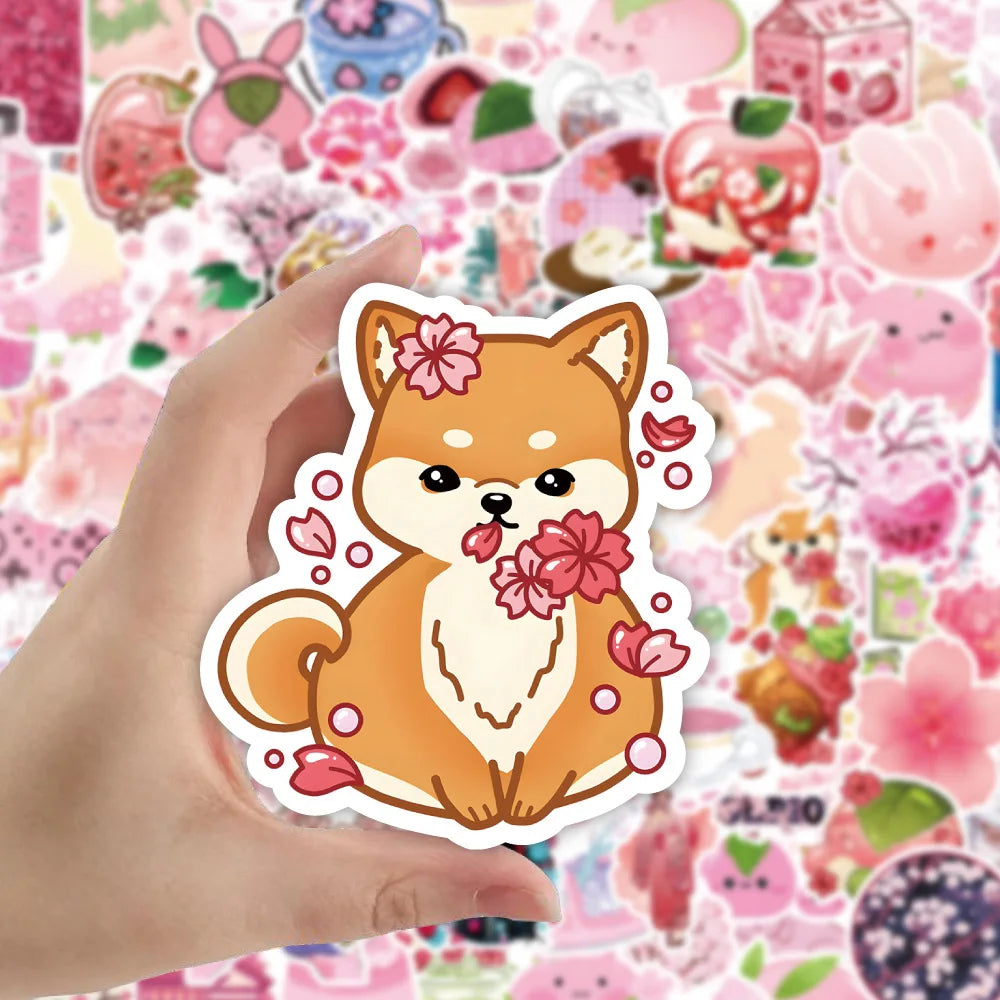 Kawaii Pink Sakura Blossom Stickers 🌸✨ - 50/100 Waterproof Vinyl Decals for Scrapbooking & Aesthetic Decor!