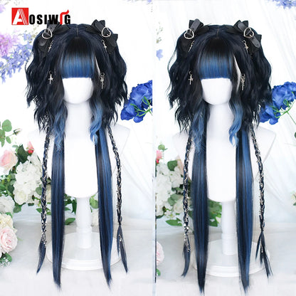 Kawaii Black & Blue Long Straight Lolita Wig 💖✨ Perfect for Cosplay & Parties! 🎉🎀