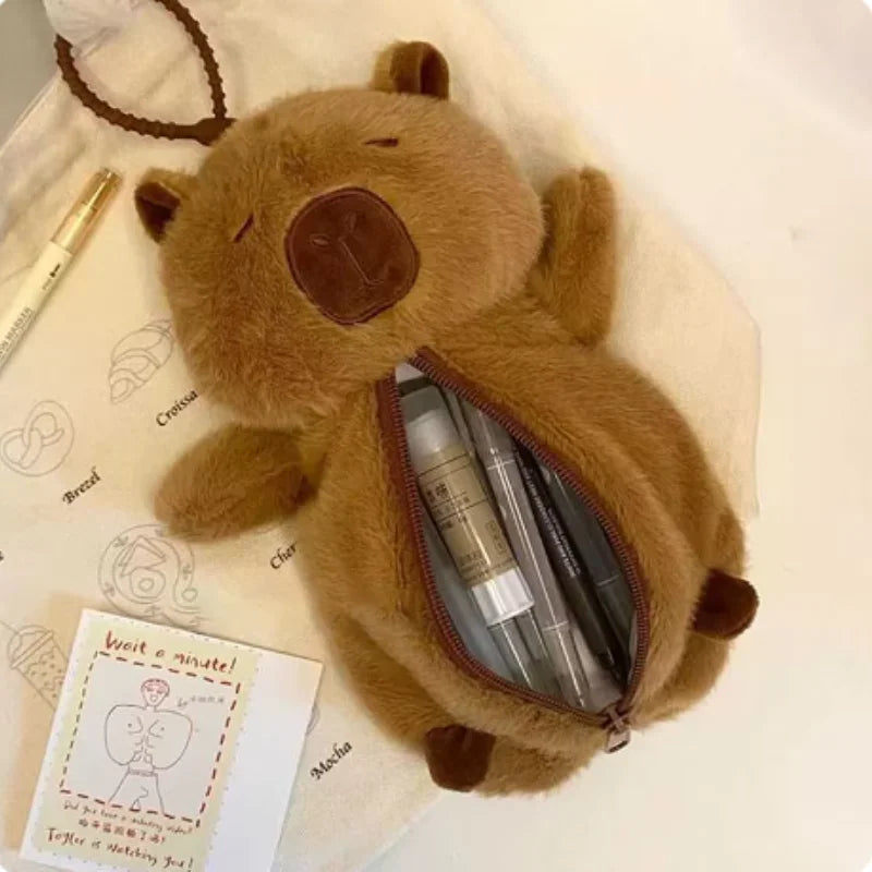 Cute Capybara Plush Pencil Pouch 🦙✨ - Adorable Zipper Bag for School & Office Supplies! 🎒✏️