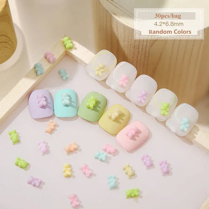 Cute Kawaii 3D Bear Bow Nail Art Charms ✨🎀 - 30pcs Macaron Matte Resin Decorations for DIY Nail Designs! 💅🐻