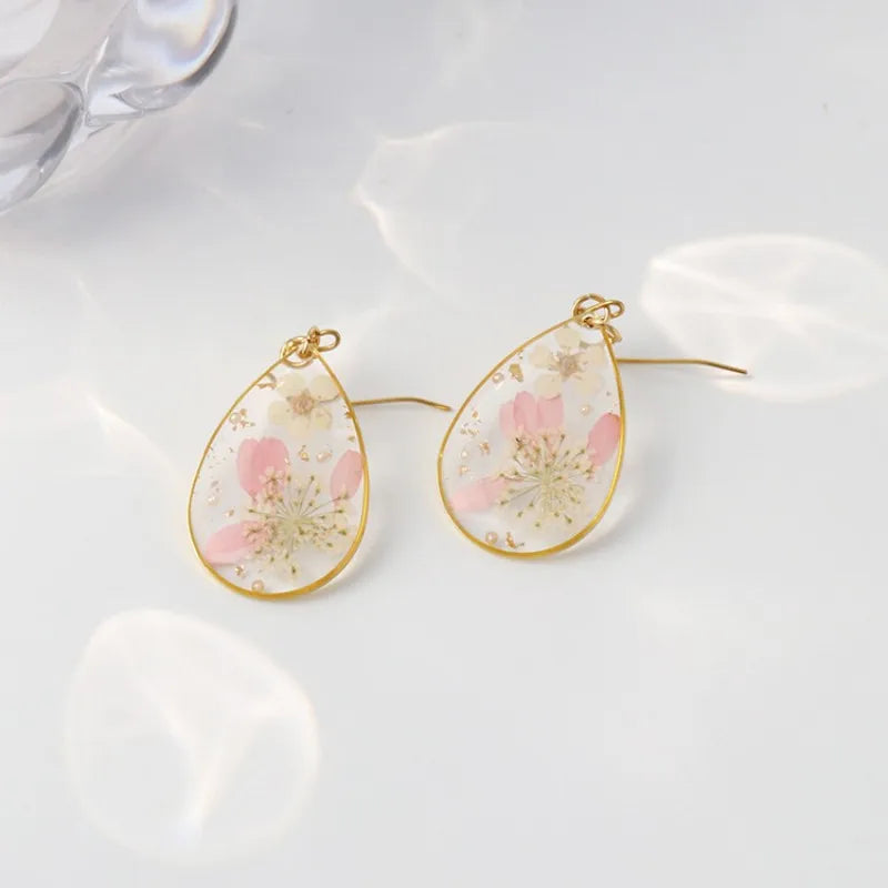 Pastel Pressed Flower Resin Drops Earrings 🌸 Elegant Geometric Jewelry For Women