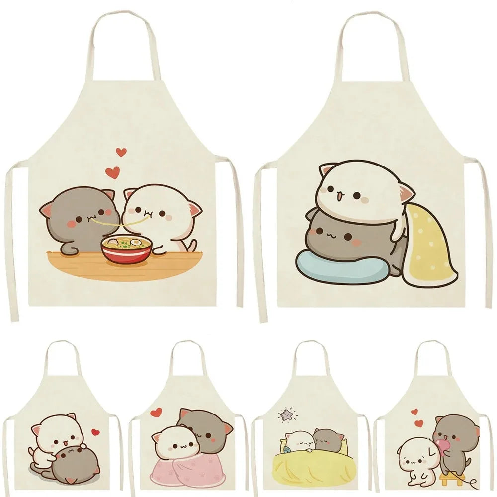 Cute Cartoon Cat Cooking Apron 💕🐱 - Fun & Mess-Free for Couples in the Kitchen 🍳👩‍🍳 - Pixie Quill