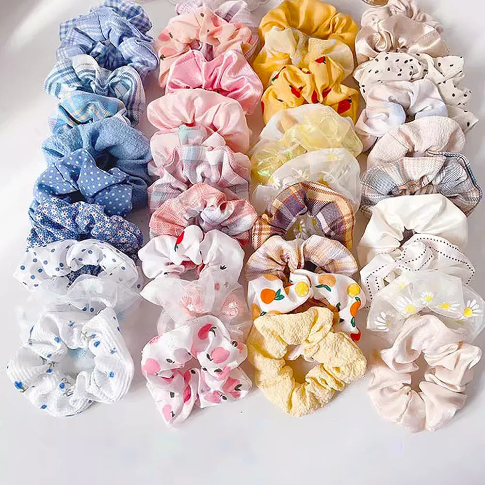 Kawaii Floral & Polka Dot Scrunchies Set 🌸✨ | 5 Cute Elastic Hair Ties for Teens & Girls! 🎀💖