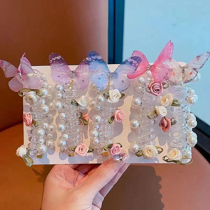 Kawaii Butterfly Hair Rope 🦋✨ | Sweet Floral Phone Line Ponytail Holder for Girls & Women 🌸🌟