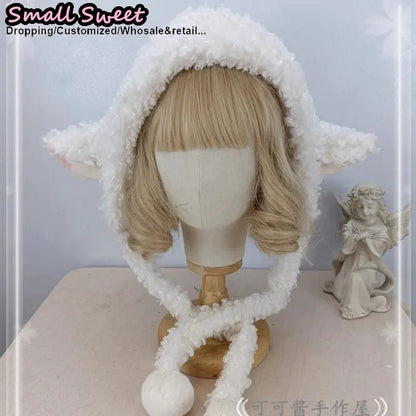 Fluffy Sheep Ears Beanie For Women Warm Winter Y2K Gothic Lolita Style 🐑❄️