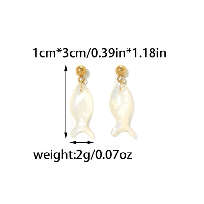 Pastel Shell Fish Pendant Earrings For Women Multicolor Beach Party Jewelry Waterproof Stainless Steel 💖🐟✨