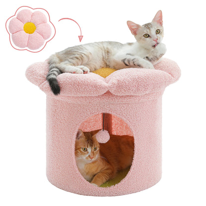 Cozy Cat Hideaway Bed With Removable Flower Bed Indoor Cat House Condo 🐾🌼