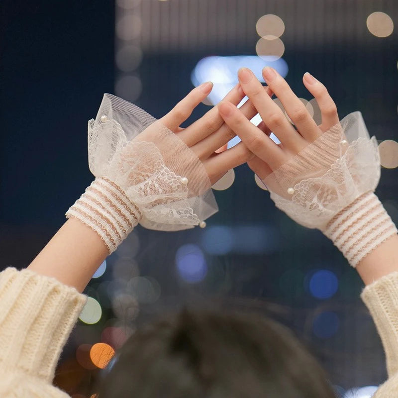 Fairy Wrist Cuffs Set With Detachable Sleeves Lace Half Finger Gloves Winter ❄️