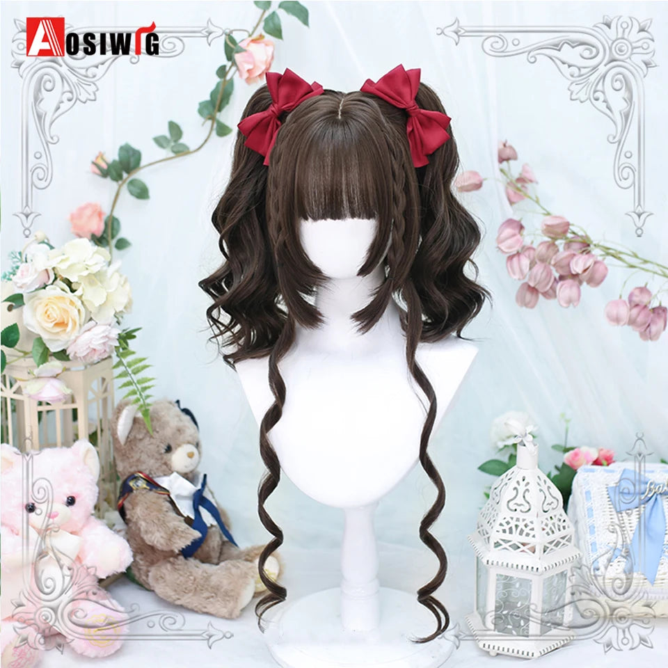 Cute Ombre Blonde & Black Double Ponytail Lolita Wig 🎀✨ - Kawaii Cosplay Hair with Bangs for Harajuku Style! 💖👸
