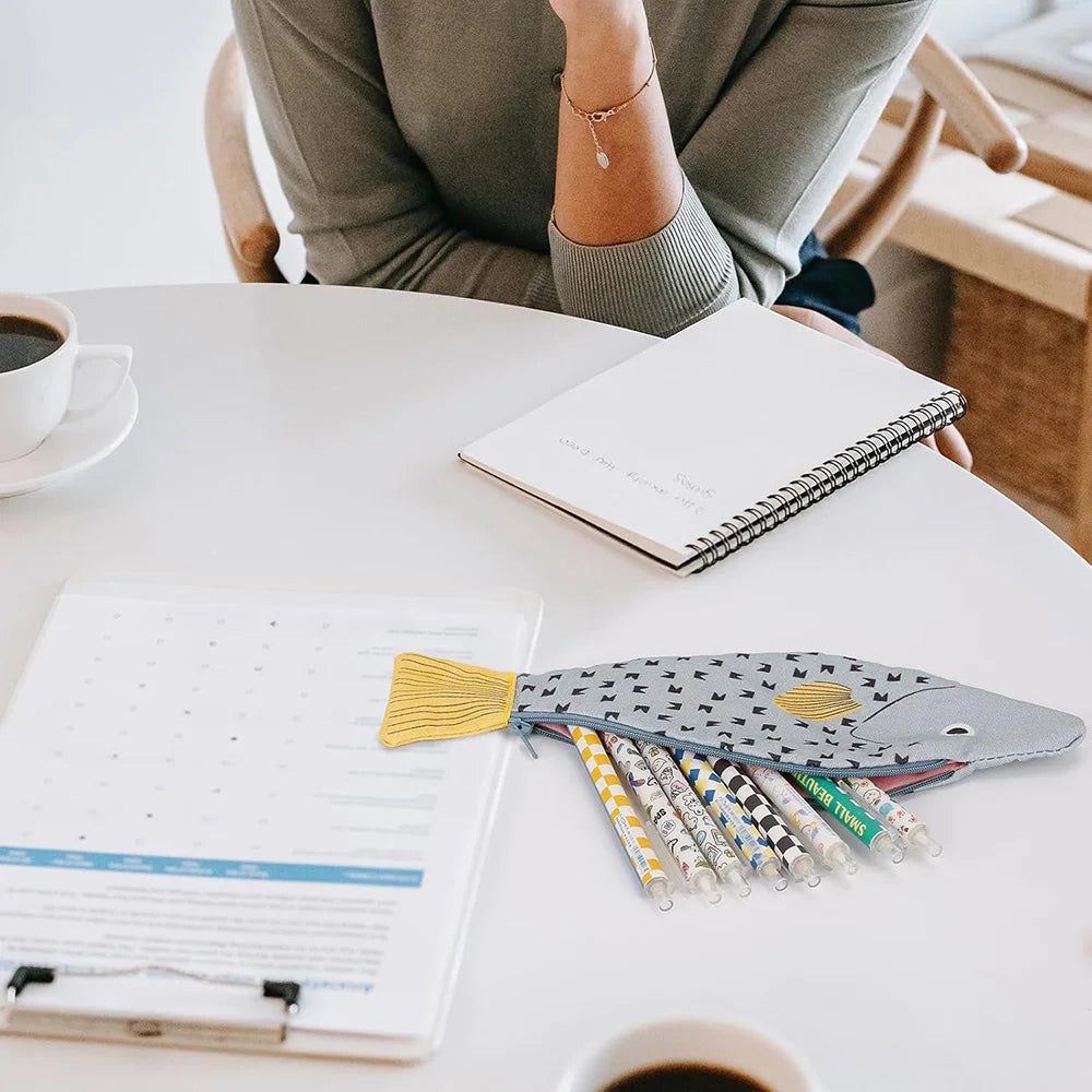 Adorable Fish Shape Pencil Case With Fishbone Lining 🐟 Pen Bag Coin Purse