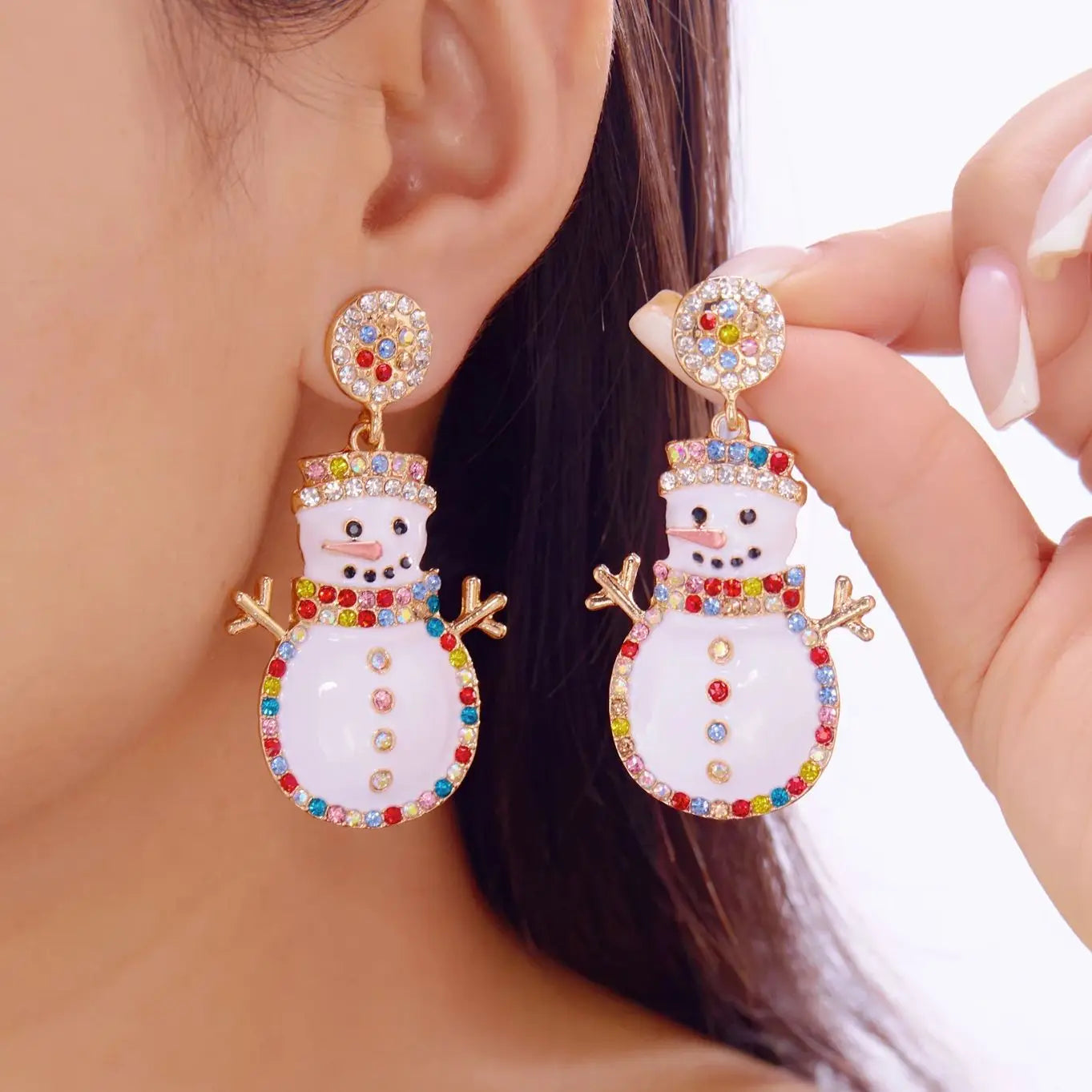Rhinestone Snowman Drop Earrings For Women Holiday Gift Jewelry 🎄❄️