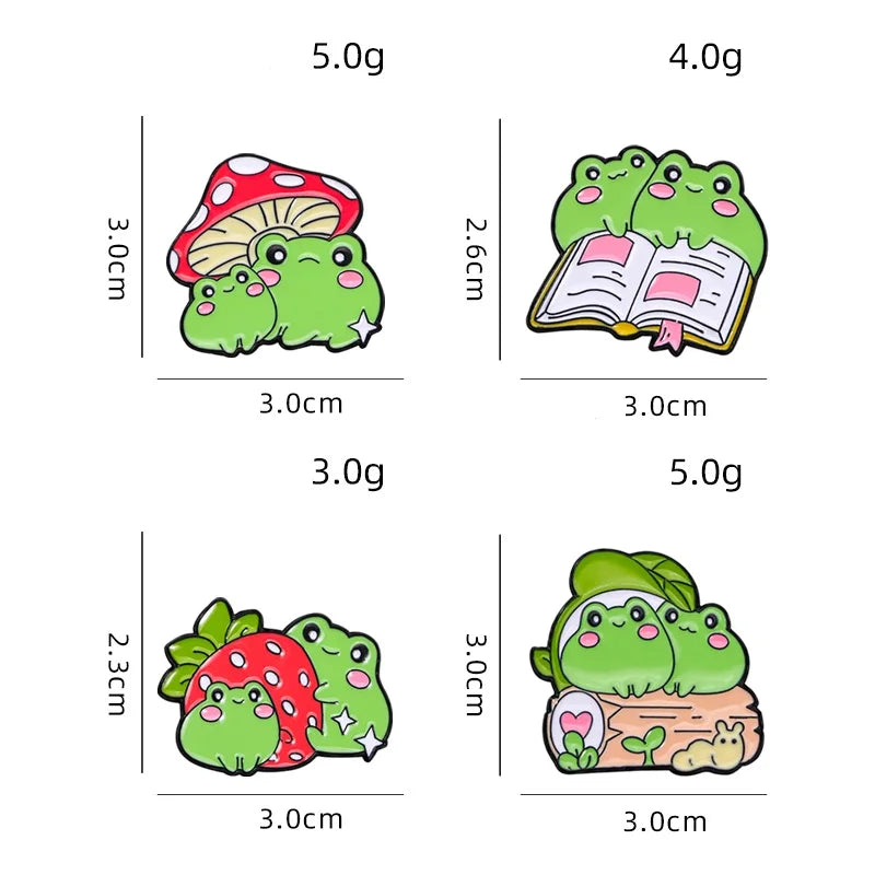 🍓🐸 Adorable Kawaii Strawberry & Frog Couple Enamel Pins - Cute Backpack Brooches! 🌟