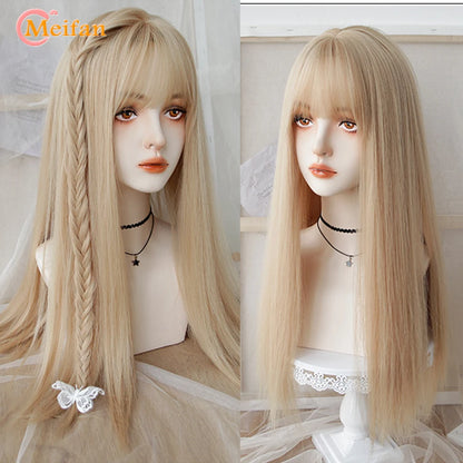 Kawaii Ombre Pink & Blonde Long Straight Wig 🎀✨ - Cute Lolita Cosplay Hair for Parties & Halloween! 🌸🖤