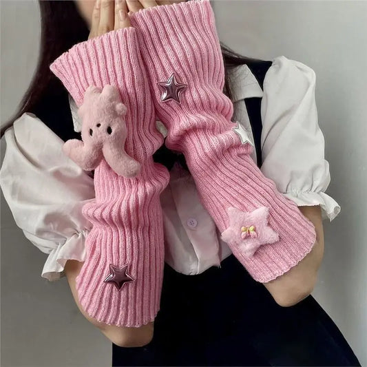 Women's Star Knit Arm Sleeves Warmers Y2K Style Cute Accessory ✨🌟
