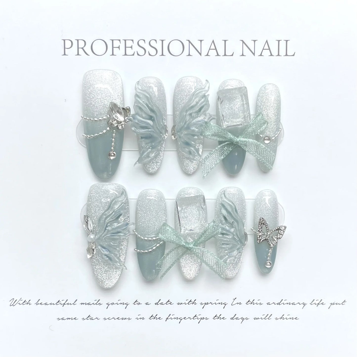 🌈✨ Kawaii Aurora Shell Design Press-On Nails - 10Pcs Long Almond Acrylic Nail Art with Jelly Glue! 💅🌟