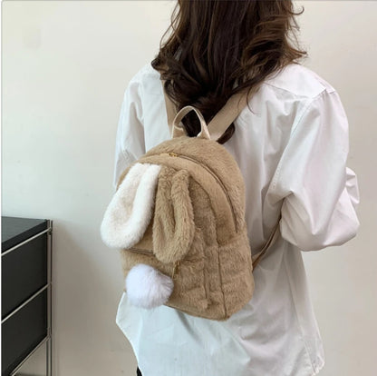 Kawaii Personalized Plush Backpack 🐰✨ - Adorable Rabbit Ears for Women | Cozy Winter Style | Custom Embroidery Available! 👜💖