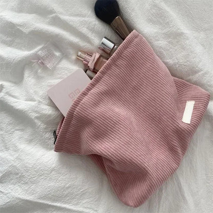 Kawaii Corduroy Makeup Pouch 🌸✨ | Cute Portable Cosmetic Organizer with Zipper - Large Capacity Clutch for Travel! 👜💖