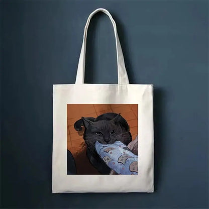 🐾 Whimsical Cat Canvas Tote 🌈 - Cute & Eco-Friendly Shopping Bag for Trendy Girls 🛍️✨ - Pixie Quill