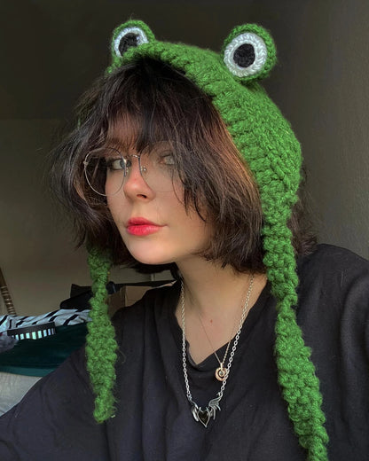 Kawaii Green Frog Beanie 🐸✨ - Cute Knitted Winter Hat for Ladies | Warm Skull Cap & Costume Accessory! 🎉❄️