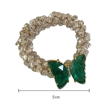 Kawaii Crystal Butterfly Hair Tie 🦋✨ | Luxurious Beaded Elastic Hair Band for Women & Girls | Exquisite Ponytail Accessory 🎀