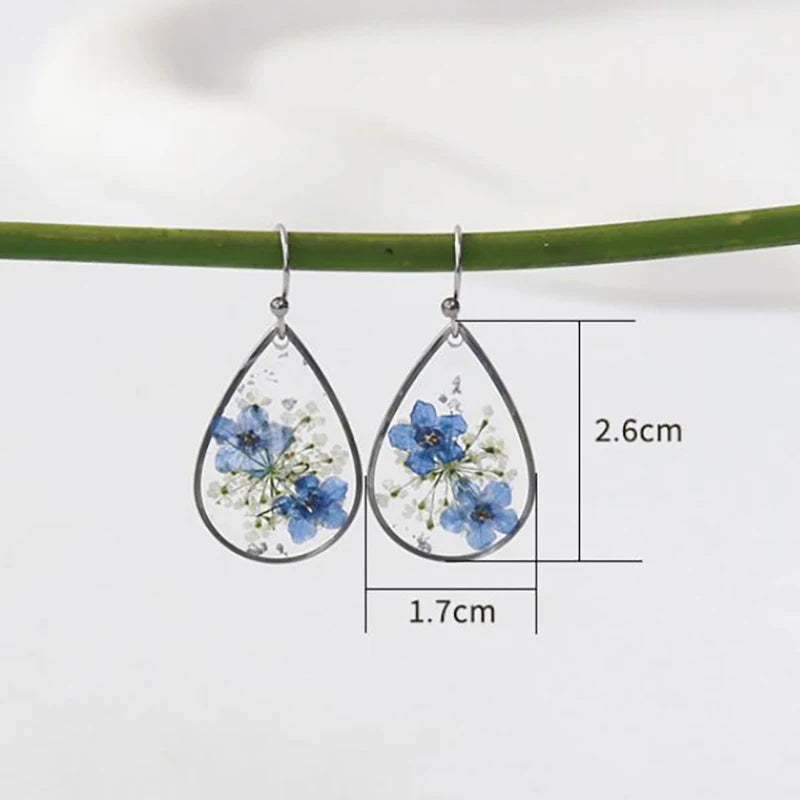 Elegant Pressed Flower Earrings For Women Natural Blue Floral Drop Earrings Handmake Epoxy Resin Plant Earring Jewelry Wholesale