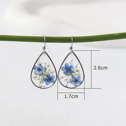 Elegant Pressed Flower Earrings For Women Natural Blue Floral Drop Earrings Handmake Epoxy Resin Plant Earring Jewelry Wholesale