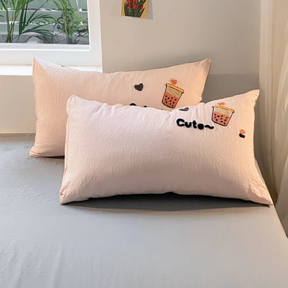 Kawaii Milk Tea Cartoon Duvet Set ☕✨ Plush Bedding for Girls 🛏️💕