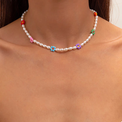🌈 Boho Chic Rainbow Seed Beads Choker 🌸 Kawaii Floral Necklace for Women ✨ Trendy Korean Fashion Jewelry