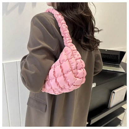 Kawaii Quilted Plaid Shoulder Bag 🌈✨ | Lightweight & Cute Underarm Tote for Girls 👜💕
