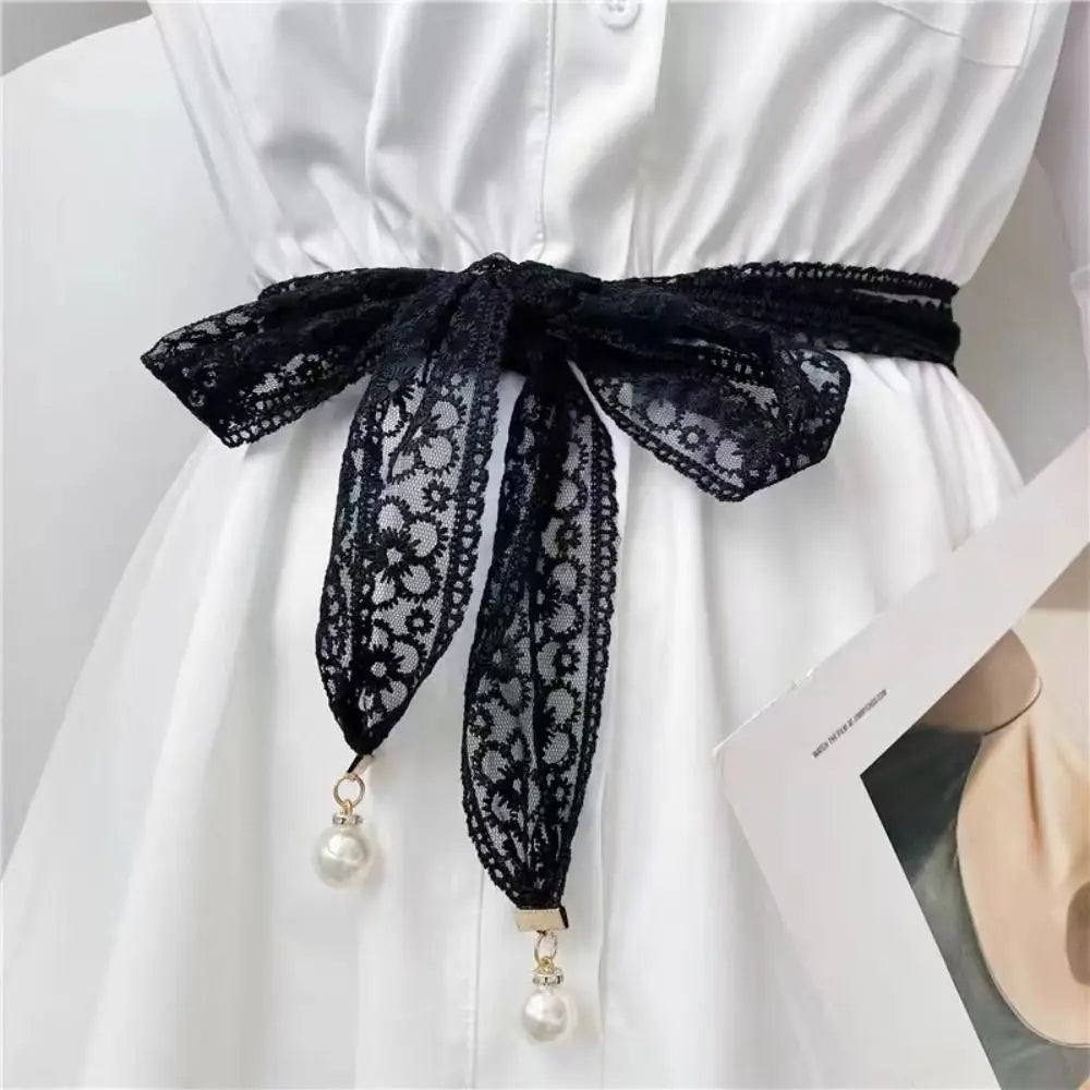 ✨ Kawaii Lace Waist Belt with Pearl Charm 🌸 Elegant Accessory for Sweet Style 💖 Perfect for Dresses & Skirts!