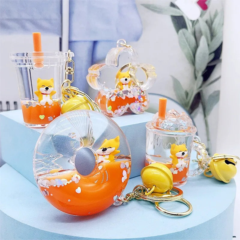 Kawaii Shiba Inu Donut Keychain 🍩✨ - Adorable Floating Bottle Pendant for Couples & Bag Charm! 💖