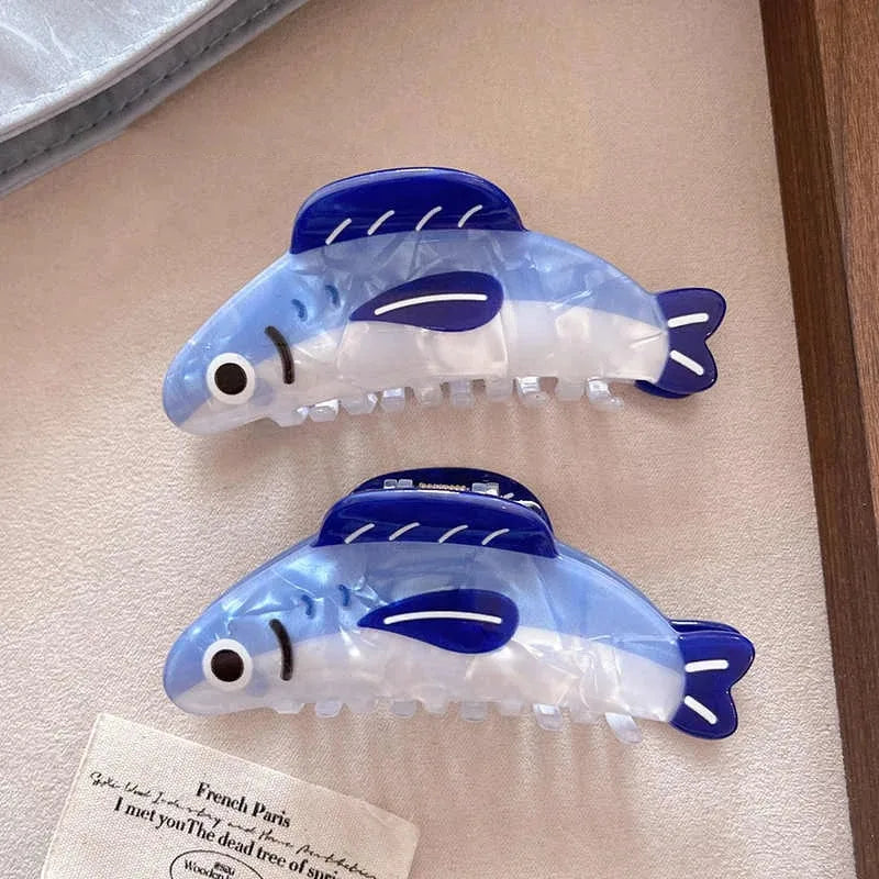 Ocean Sardine Hair Clip Cute Shark Texture Ponytail Holder Hair Accessory 🐟✨