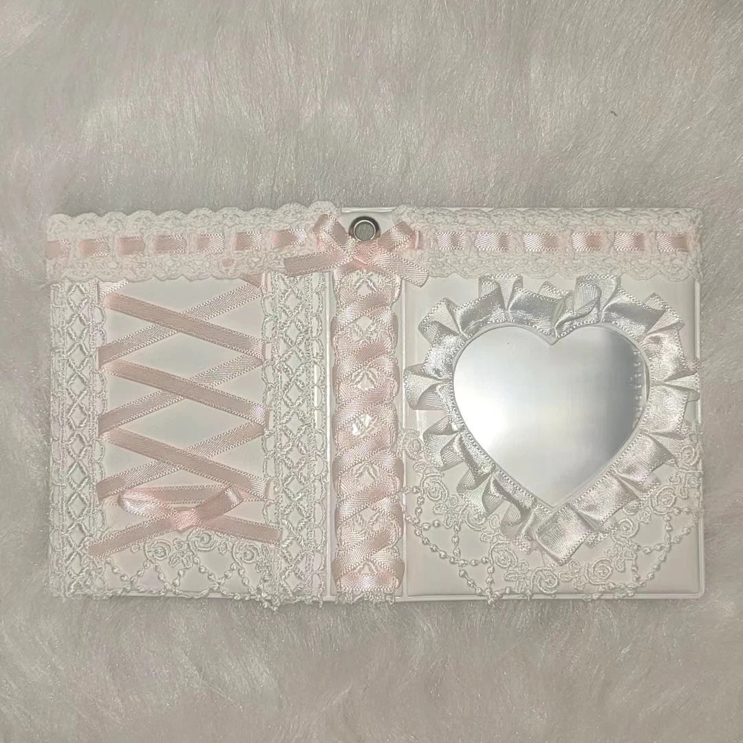 Ribbon Handmade Top Loader Binder Kpop Photo Albums 3-Inch Card Holder Cards Idol Instax Kawaii Poker Holder Sleeve Storage box