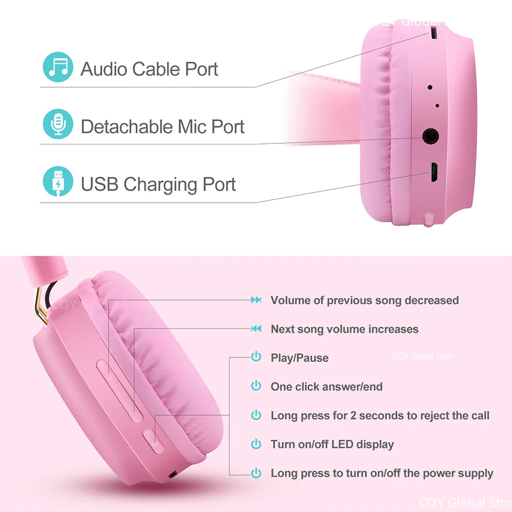 Kawaii Rainbow Unicorn Wireless Headphones 🎧✨ - Cute Stereo Earphones for Kids with RGB Lights & Mic, Perfect Gift! 🦄💖