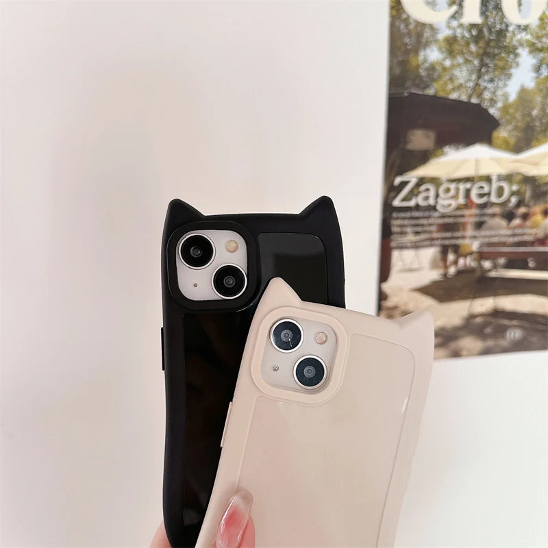 Kawaii Cat Ear Silicone Phone Case for iPhone 15/14/13/12/11 Pro Max 🐾💖 - Cute & Shockproof Cover for Girls!