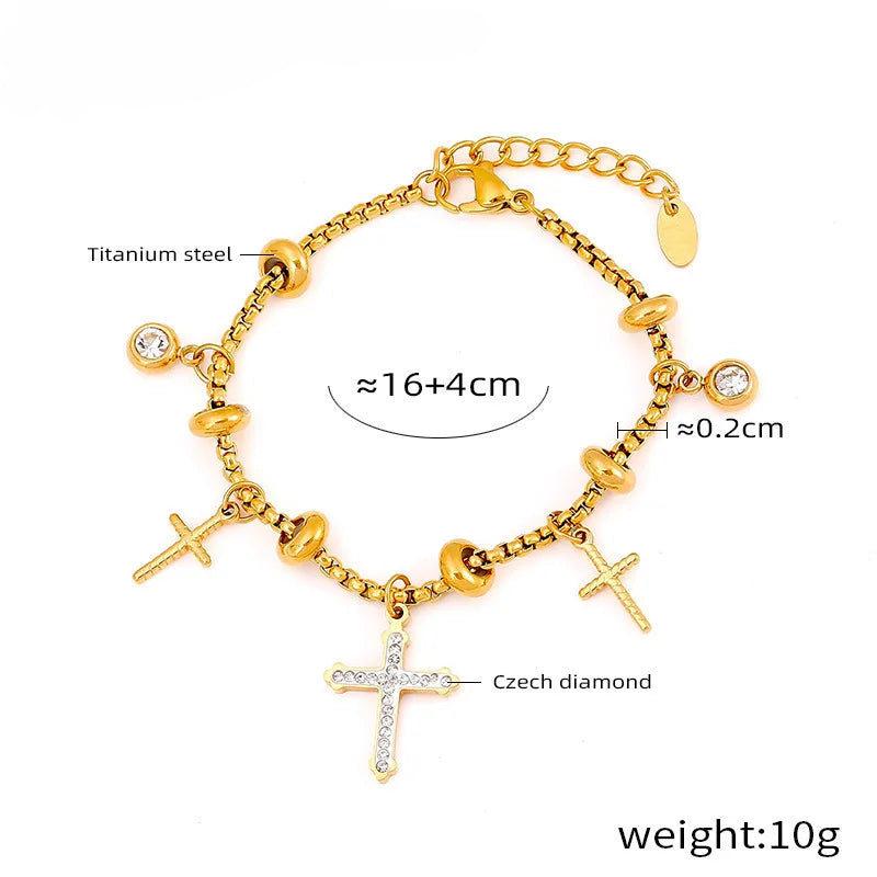 Kawaii 316L Stainless Steel Heart Charm Bracelet 💖✨ - 18k Gold-Plated with Sparkling Zircon Pendants! 🌟💕