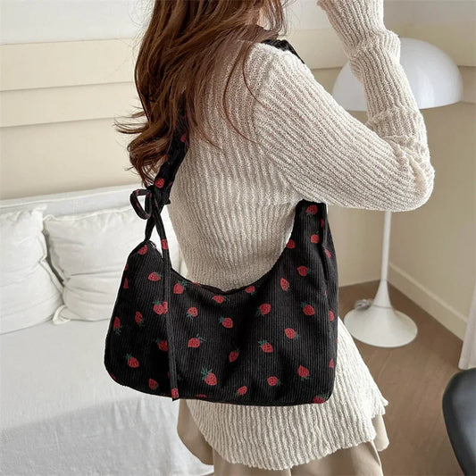 🍓Cute Corduroy Strawberry Shoulder Bag 🌟 Soft & Versatile Crossbody for Trendy Students! 💖 - Pixie Quill