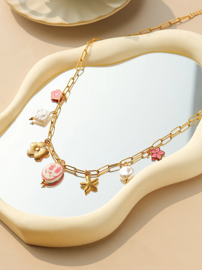 Bohemian Ceramic Tulip Pearl Oil Drop Starfish Pendant Necklace For Women Cute Jewelry Gift 🌷🐚✨