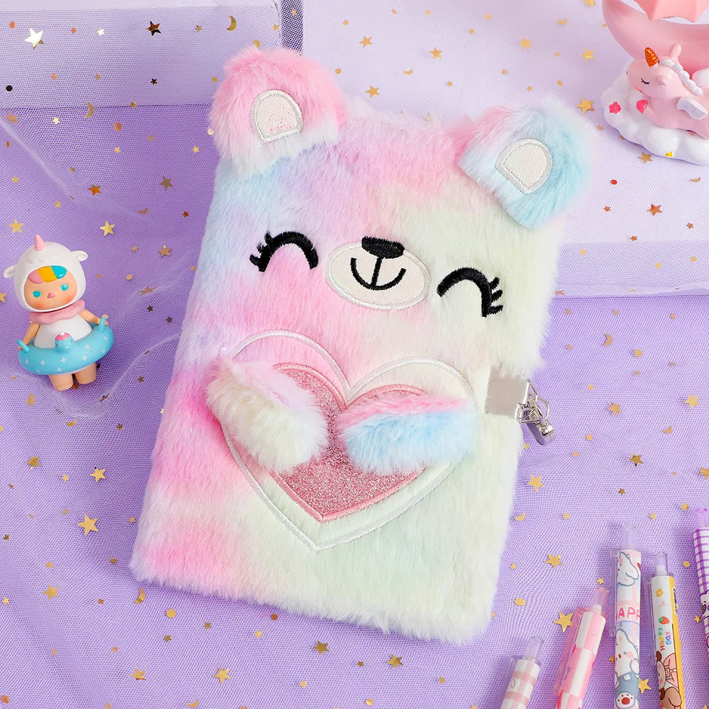 Kawaii Plush Bear A5 Diary 🐻✨ Cute Cartoon Notebook with Lock - Perfect Gift for Girls! 📚💖