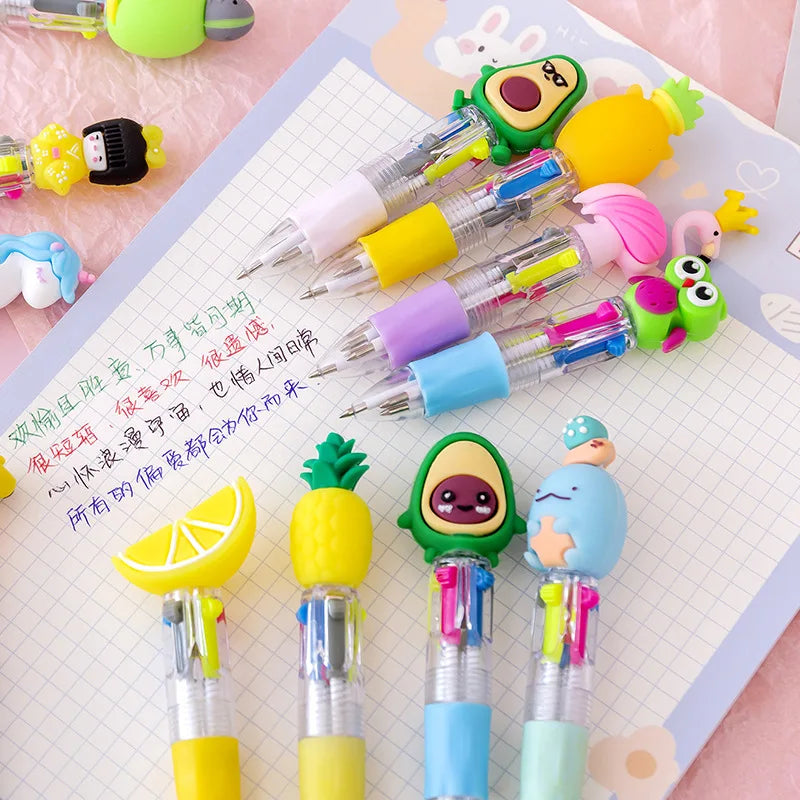 Kawaii Mini 4-Color Ballpoint Pens 🎨✨ | Cute Stationery Set for Kids & Girls | Adorable Office & School Supplies 🖊️💖