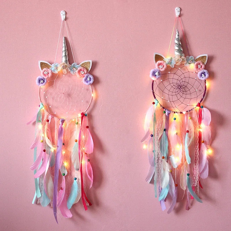 Kawaii Unicorn Dream Catcher 🌈✨ | Whimsical Boho Room Decor 🦄 | LED Baby Bedroom Gift 🎁 | Handcrafted Wall Hanging for Christmas & More!