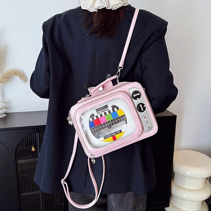 Square TV Shape Ita Bag Japanese Retro Ulzzang Women Shoulder Crossbody Bag Cute Large Capacity Transparent Insert Backpack