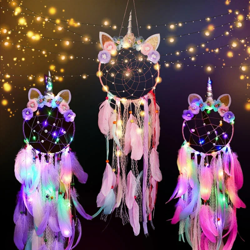 Kawaii Unicorn Dream Catcher 🌈✨ | Whimsical Boho Room Decor 🦄 | LED Baby Bedroom Gift 🎁 | Handcrafted Wall Hanging for Christmas & More!