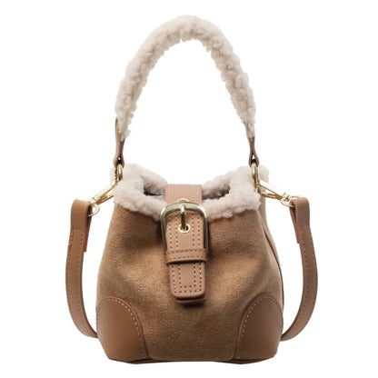 Kawaii Lamb Wool Bucket Bag 🐑✨ | Vintage Plush Crossbody Bag for Women 🎒💖